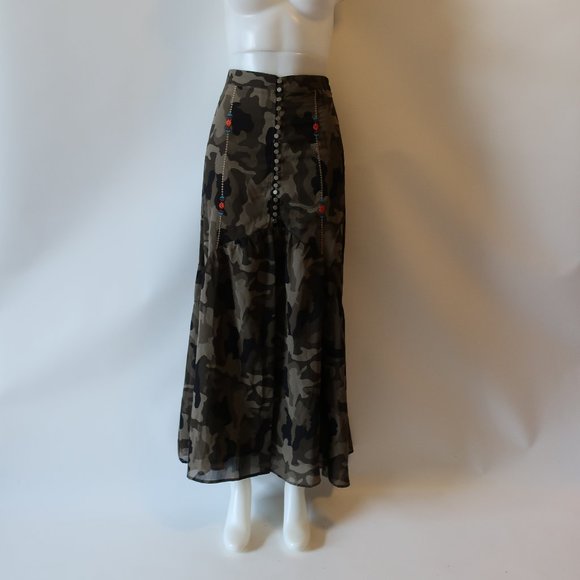 NWT TINA DEMEL CAMO ARMY GREEN MAXI SKIRT SIZE S* - Picture 1 of 8